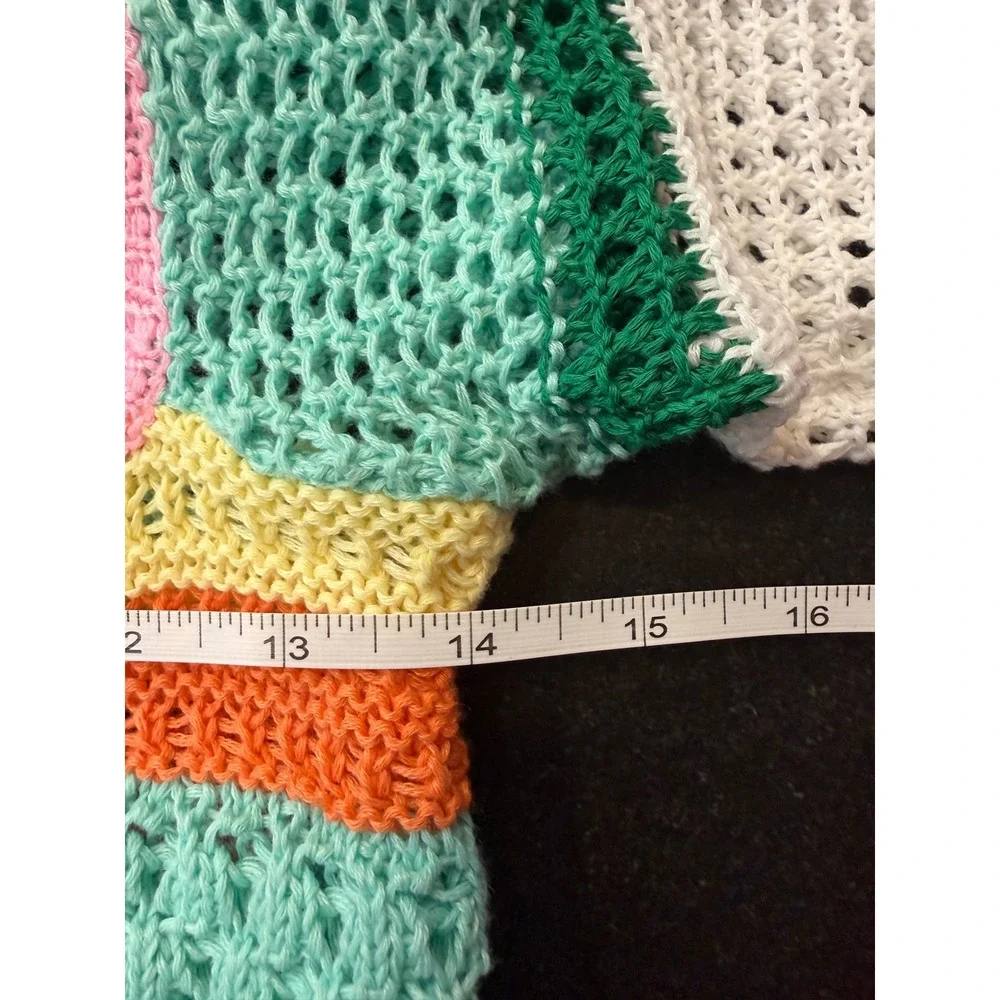 Handmade Crochet Crop Top Small Multicolor Rainbow Flare Sleeve Boho Festival